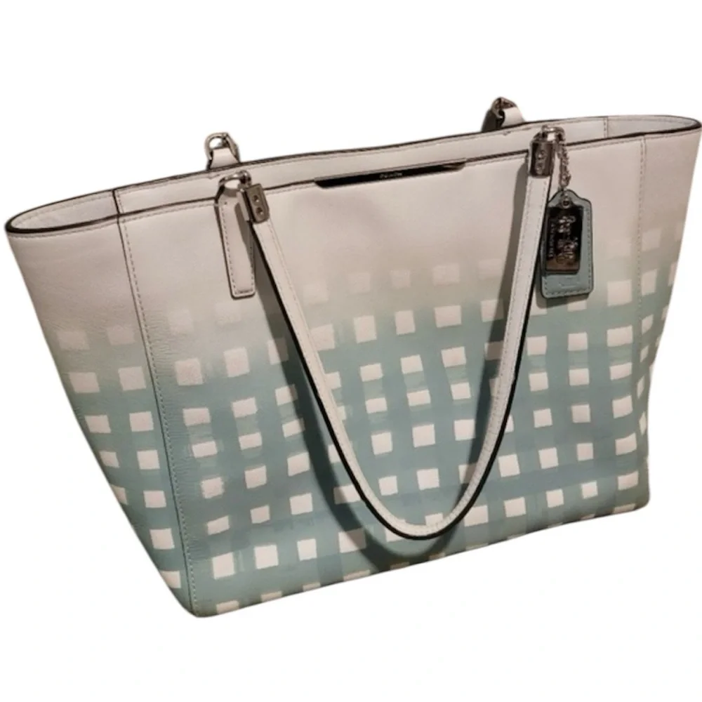 Coach Madison East/West Tote in Gingham Saffiano Leather